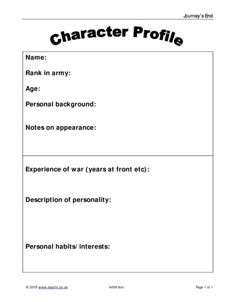 Character Profile Journeys End Ks4 English Teachit