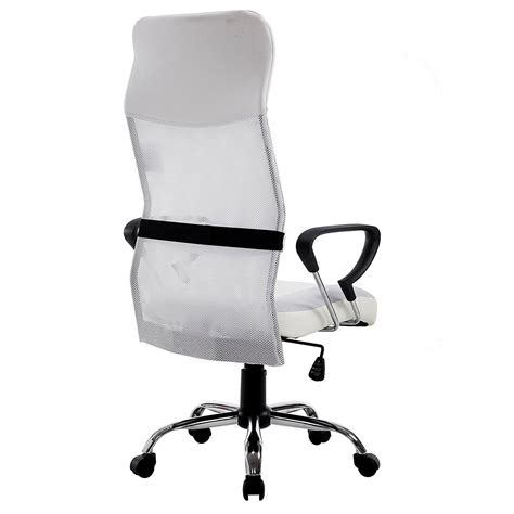 Sleek Design High Back Mesh Fabric Swivel Office Chair With Chrome Base White 645016453171