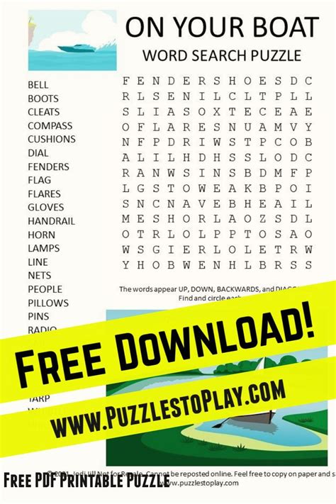 The On Your Boat Word Search Is A Free Download Printable Puzzle The