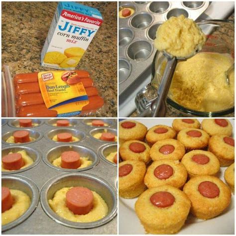 This corn dog recipe is a classic fair treat that's easy to make at home! Mini Corn Dog Muffins-makes 16 1 package Jiffy Corn Muffin ...