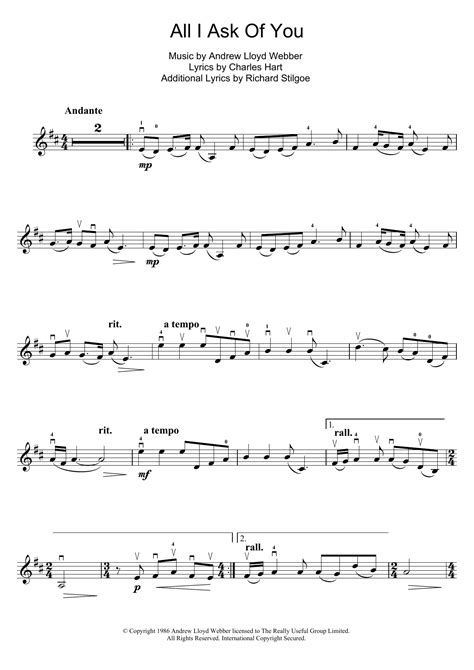 All I Ask Of You From The Phantom Of The Opera Sheet Music Direct
