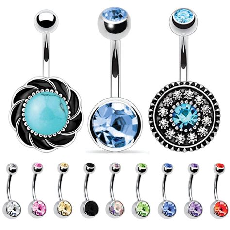 BodyJ4You Belly Button Ring Aqua Piercing Jewelry Double Gem With