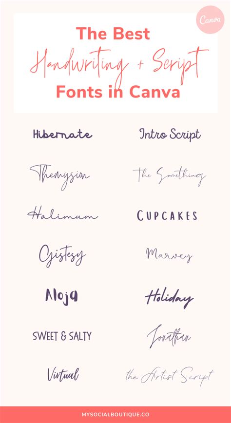 The Ultimate Canva Fonts Guide My Social Boutique Handwritten Fonts