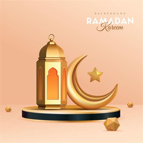 Premium Vector Ramadan Kareem Lantren With Crescent Moon Gold Color