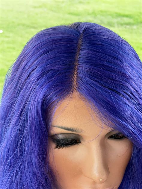 12 Purple Wavy Hair Lace Front Wig Side Part Long Purple Etsy