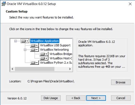 Virtualbox Installation Custom Setup Dialog Box Screenshot