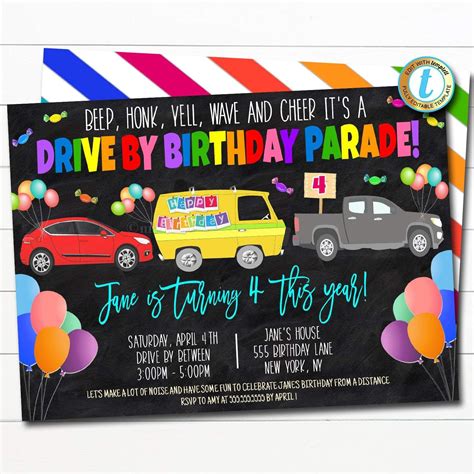 Drive By Birthday Parade Invitation Editable Template In 2022 Party