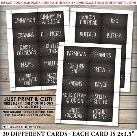 Popcorn Bar Labels Popcorn Toppings Sweet And Savory 30 Chalkboard Style Cards On Printable 8