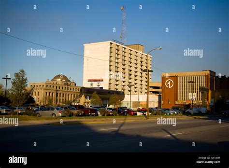 Downtown Gary Indiana Old Sheraton Hotel And City Hall With Dome Stock