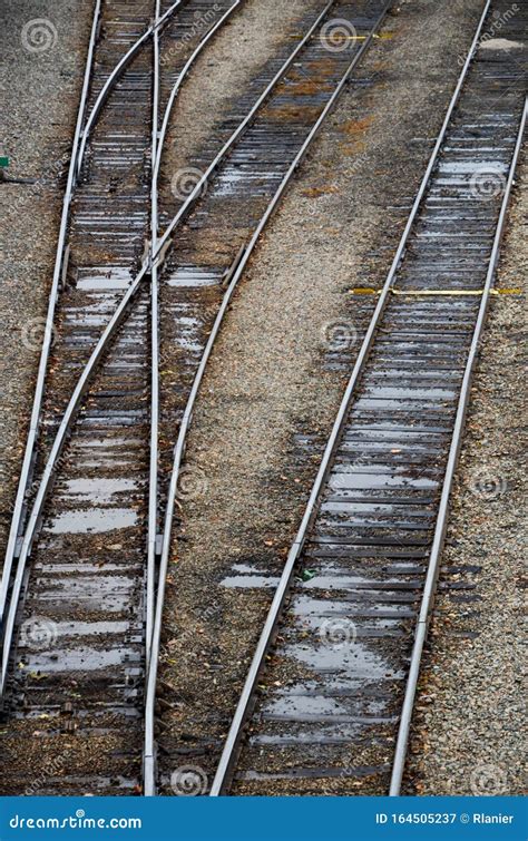 Looking Down On The Railroad Tracks In A Train Yard Stock Image