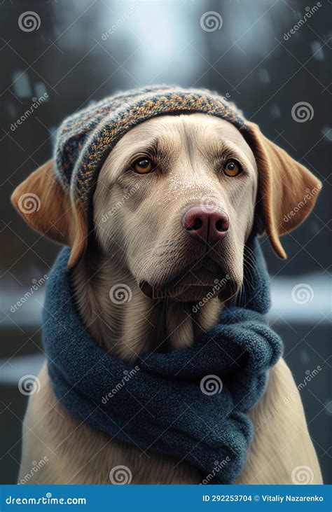 Portrait Of A Labrador Dog In A Hat And Scarf Ai Generated Stock Photo