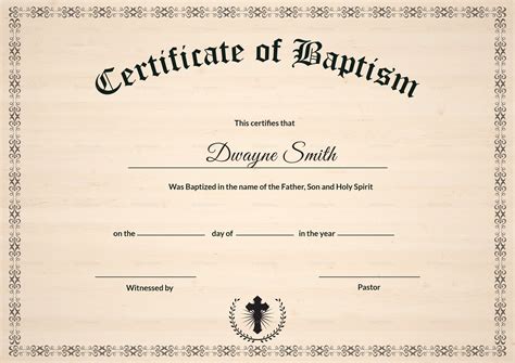 Baptism certificate templates (word templates) with elegant designs and religious symbols suitable for catholic baptism, water baptism and others. Baptismal Certificate Sample | HQ Printable Documents