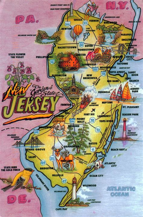 Laminated Map Detailed Tourist Illustrated Map Of New Jersey State