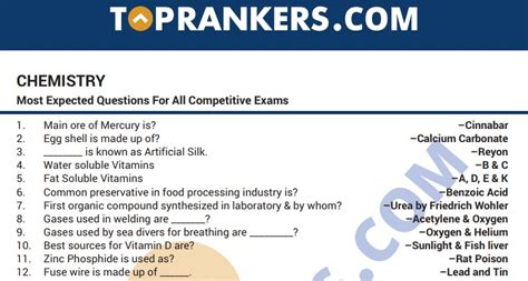The study examined personality predictors &cognitive ability in student's exam performance which found general knowledge was positively related with overall. Chemistry Questions Answers PDF for Competitive Exams