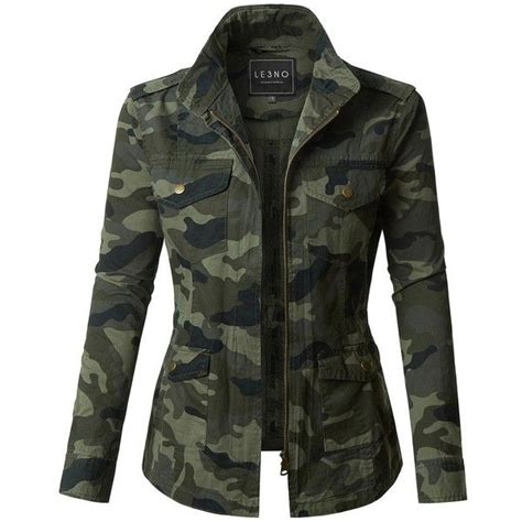 Le3no Womens Long Sleeve Camo Print Military Anorak Jacket With 32