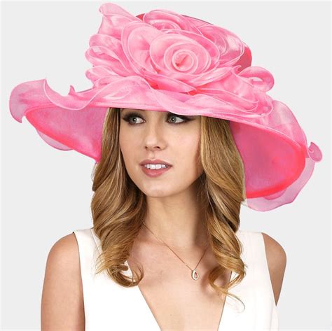 Kentucky Derby Pink Large Ruffle Edge Shimmer Rose Organza Hat Hats