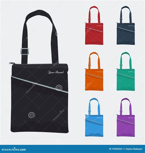 Set Of Detailed Bag With Zip And Pocket Flat Color Promo T Stock