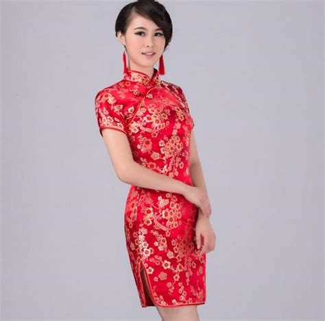 Summer New Red Chinese Womens Traditional Dress Vintage Satin