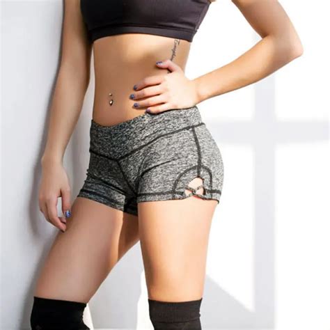 buy sexy grey sport gym yoga shorts women training compression running tight