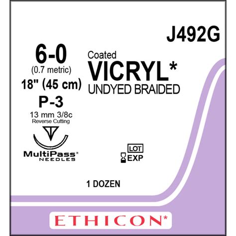 Vicryl Absorbable Sutures Undyed Braided 6 0 Single Armed P3 Needle