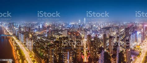 Aerial Photography Of Fuzhou City Buildings Skyline Night View Stock