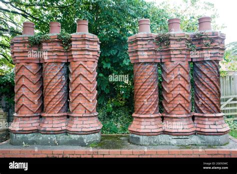 Ornate Victorian Brick Chimneys At The Avoncroft Museum Of Buildings