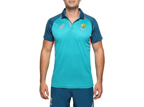 Men S Cricket Australia Training Shirt Lagoon Mens Cricket Clothing Asics Australia