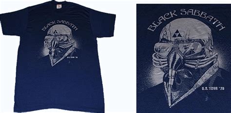 The black sabbath tee shirt features the gas mask man with the us tour '78 featured under the image, and black sabbath on the top of the tee shirt. Vintage Black Sabbath T-Shirt | Never Say Die U.S. Tour 1978