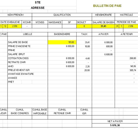 Exemple De Fiche De Paie Sur Excel Le Meilleur Exemple