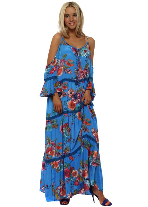 Lea Blue Floral Print Tiered Maxi Dress