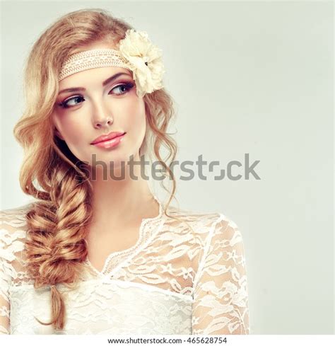 Beautiful Blonde Model Girl White Dress Stock Photo Edit Now 465628754