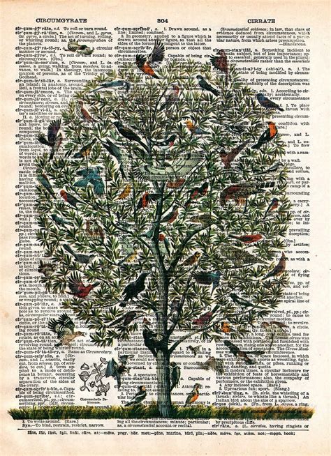 Vintage Dictionary Print Tree Of Birds Vintage Book Art