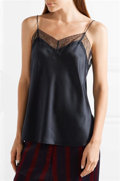 Vince Lace Trimmed Silk Satin Camisole In Midnight Blue Blue Lyst