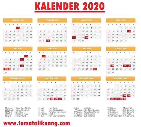 Kalender 2020 Daftar Hari Libur Nasional And Cuti Bersama Di Tahun 2020