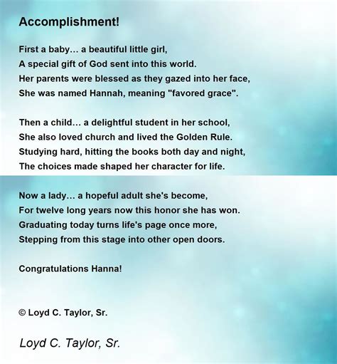 Accomplishment Accomplishment Poem By Loyd C Taylor Sr