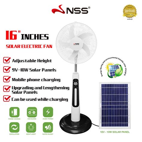 Nss Solar Electric Fan Rechargeable Fan 16 Solar Fan With Solar Panel