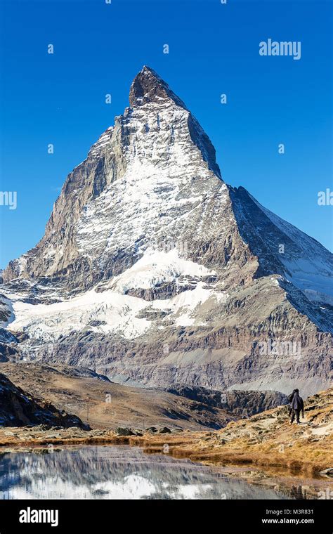 Matterhorn Mountain View From Riffelsee Lake Locate Between Gornergrat