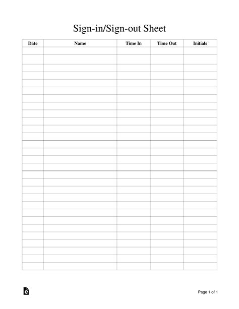 Printable Sign In Sheet