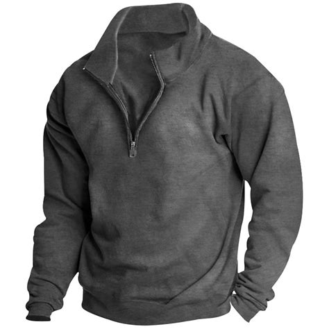 Cotton Fleece 1 4 Zip Pullover Sweaters For Men Comfy Warm Zipper Sweatshirts Stand Collar Long