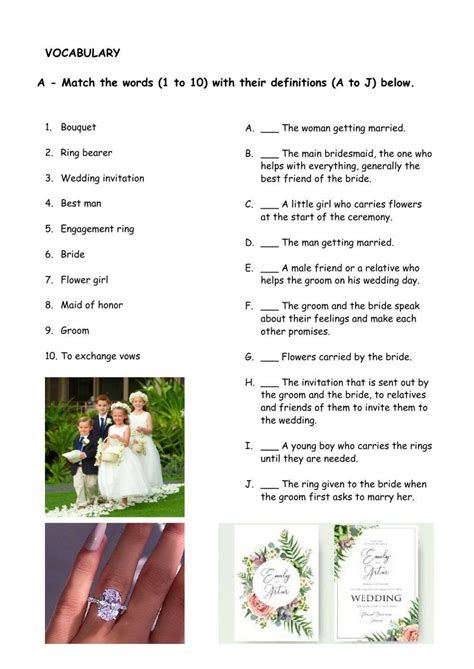 Wedding Vocabulary Online Worksheet Live Worksheets