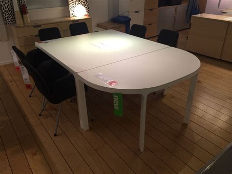 The square table can seat eight chairs around it comfortable and has a small opening in the middle for consolidating cords and cables. bekant conference table http://www.ikea.com/gb/en/catalog ...