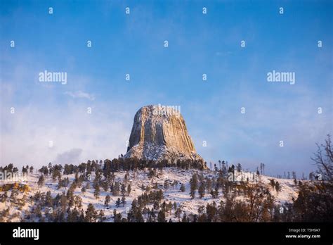 Devils Tower In Winter Wyoming Stock Photo Alamy