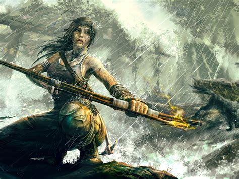 Wallpaper Rise of The Tomb Raider, Lara Croft in rain 3840x2160 UHD 4K ...