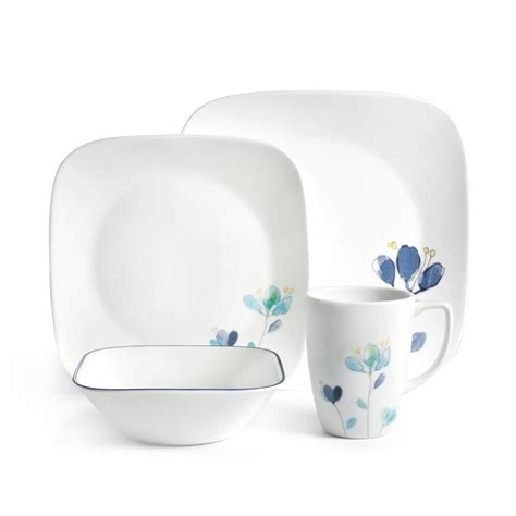 Corelle Square Dalena 16 Piece Countrycottage Blue Flower Petals Glass