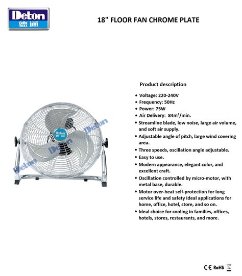 Deton Industrial Floor Fan Fe4 45 18″ Chrome Plate Romico