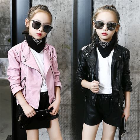 Children Pu Leather Jacket For Girls Spring Clothes Black Short Coat
