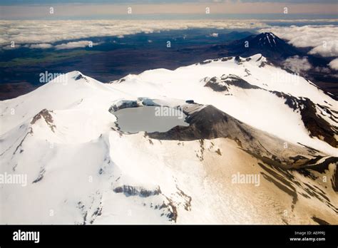 Crater Lake Of Mount Ruapehu From The Air With Mounts Ngauruhoe And