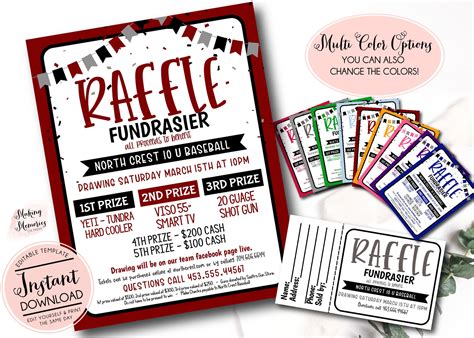 Raffle Ticket Fundraiser Flyer Editable Raffle Fundraiser Etsy Uk