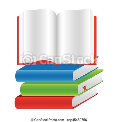 Colorful Set Stack School Books With Open Book Vector Illustration