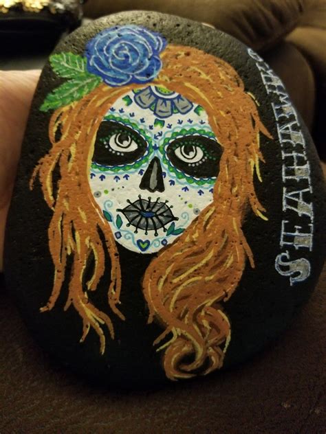 Korbysrocks Seahawks Sugar Skull Painted Rock Sugar Skull Painting